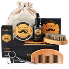 Beard Care Kit Oil Balm Wood Comb Mustache Scissor W/ Bag