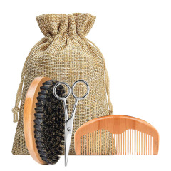 Beard Care Kit Oil Balm Wood Comb Mustache Scissor W/ Bag