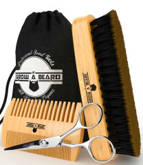 Beard Care Kit Oil Balm Wood Comb Mustache Scissor W/ Bag