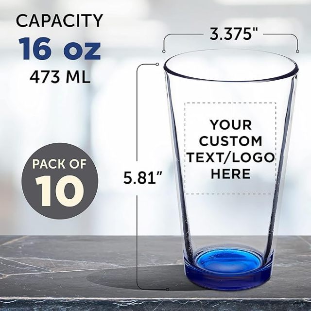 16 oz. Pint Glass With spray Blue Bottom