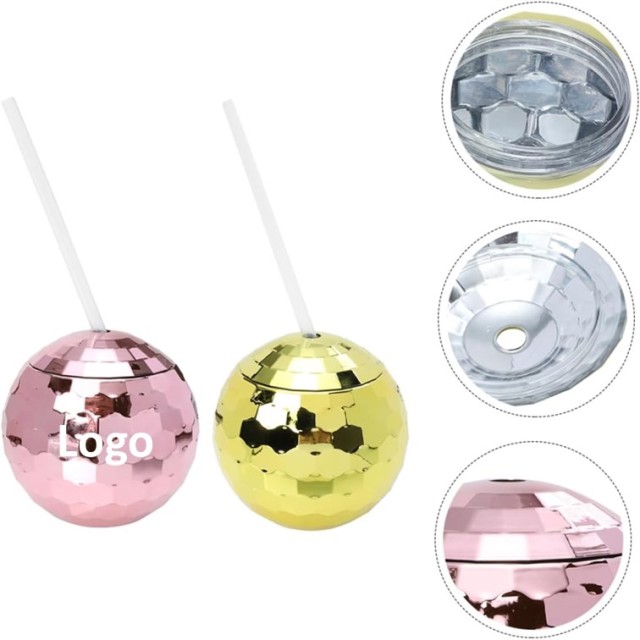 Flash Glittering Disco Cocktail Ball-shaped Cup W/ Straw