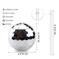 Flash Glittering Disco Cocktail Ball-shaped Cup W/ Straw