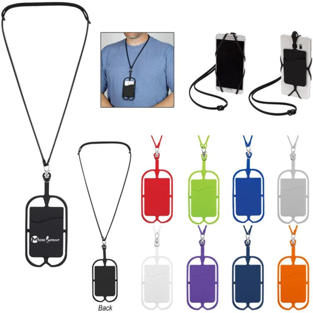 Logo Silicone Lanyards with Phone Holder and Wallet