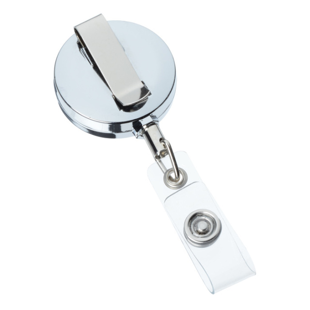 Domed Metal Retractable Badge Holder with Slip Clip