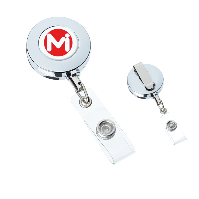 Domed Metal Retractable Badge Holder with Slip Clip
