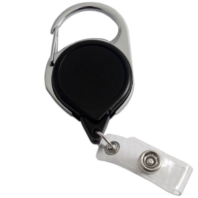 Carabiner Round Retractable Badge Reel with Clear Vinyl Strap