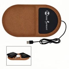 Cork Wireless Charging Pad Desktop Organizer