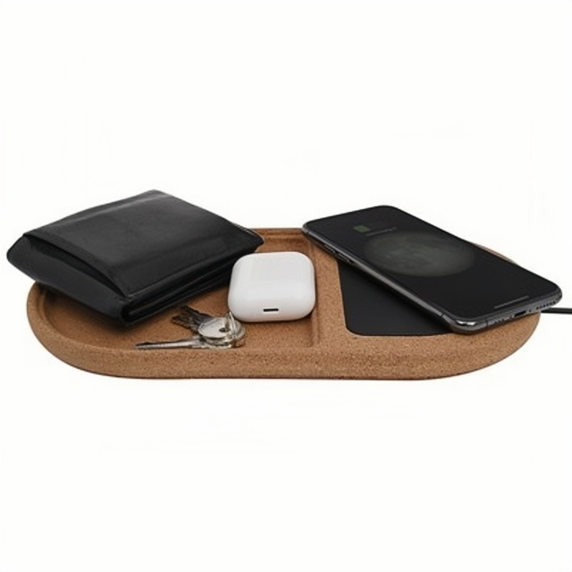 Cork Wireless Charging Pad Desktop Organizer