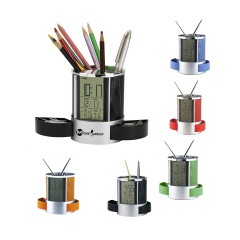 LCD Alarm Clock Time Temperature Display Pencil Pen Holde