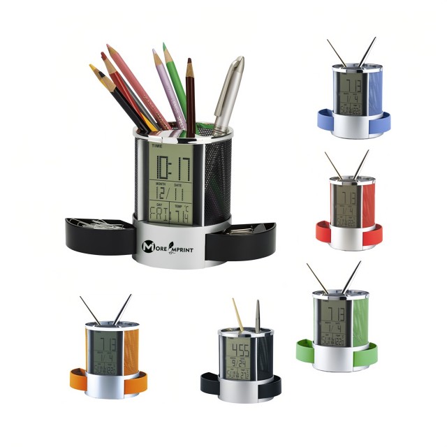 LCD Alarm Clock Time Temperature Display Pencil Pen Holde