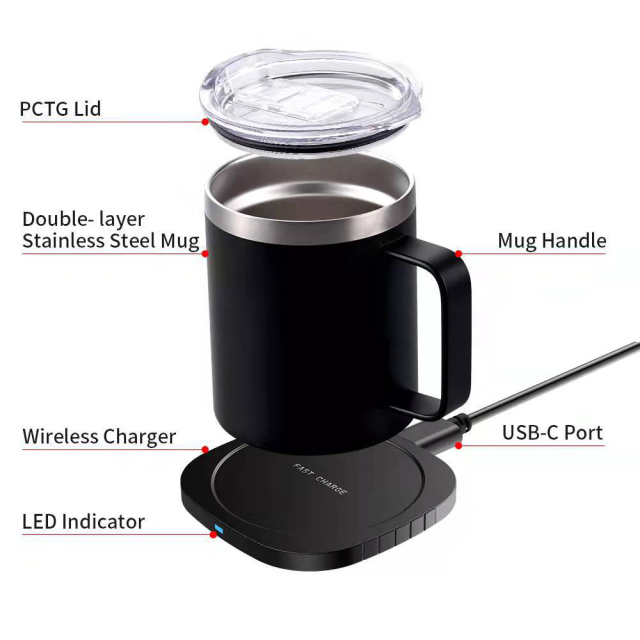 Stainless Steel Smart Mug Warmer with Wireless Phone Charger
