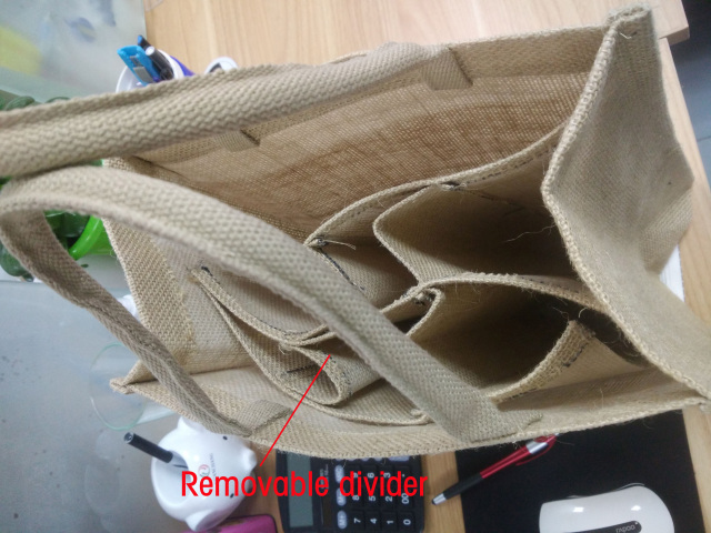 1 2 4 6 Bottle Wine Tote Bag Reusable Jute Carrier W/ Removed Divider