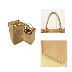 1 2 4 6 Bottle Wine Tote Bag Reusable Jute Carrier W/ Removed Divider