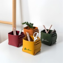Foldable PU Leather Desk Sundries Storage Tray