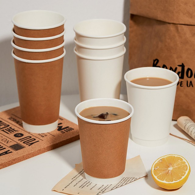 16 Oz Disposable Double Wall Paper Coffee Cups With Lids