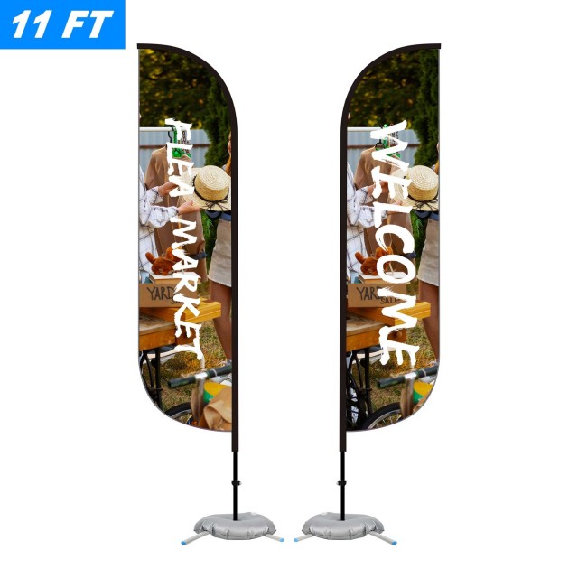 Bow Flag/Feather flag 15 ft. Height Carbon Fiber Kit (Pole Set, Metal Ground Stake &Carry Bag/Double Sided Print)