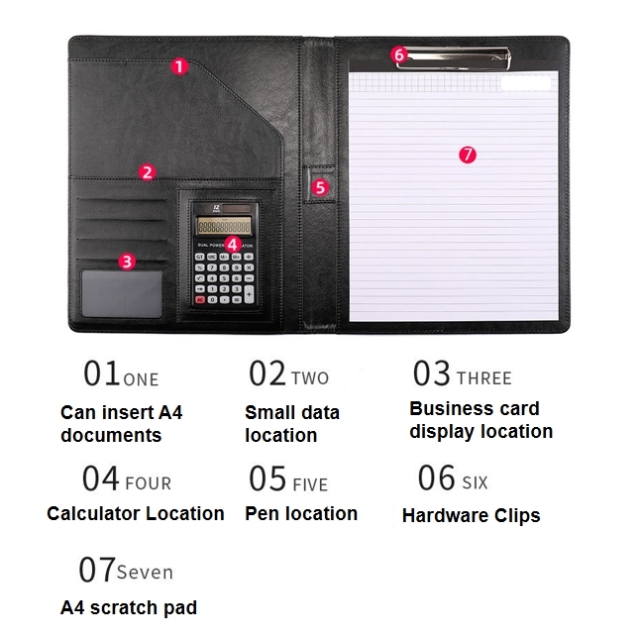 A4 Multifunctional Business Contract Leather Folder