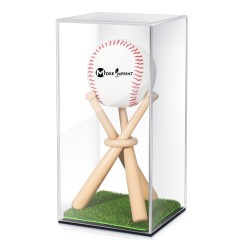 Baseball Display Case with Wood Stand and Lawn