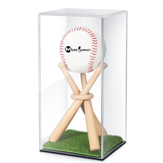 Baseball Display Case with Wood Stand and Lawn