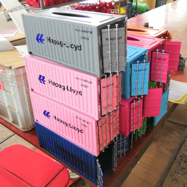 Metal Tissue Box Shipping Container Creative Tissue Box Storage Case Table Decoration for Home Office Cafe Restaurant
