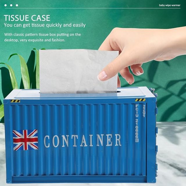 Metal Tissue Box Shipping Container Creative Tissue Box Storage Case Table Decoration for Home Office Cafe Restaurant