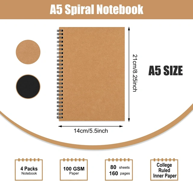 A5 5" x 8" wire bound lined page Spiral Steno Memo Notebook Journal