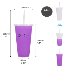 24oz Temperature Sensitive Cold Straw Cup Plastic Tumbler