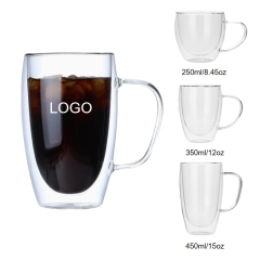 12/15oz Borosilicate Double Layer Handle Glass Milk Cup