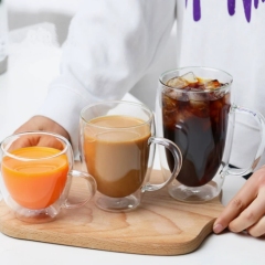 12/15oz Borosilicate Double Layer Handle Glass Milk Cup