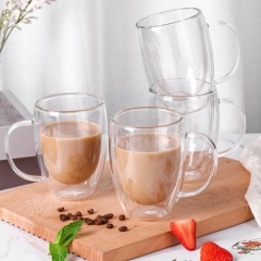 12/15oz Borosilicate Double Layer Handle Glass Milk Cup