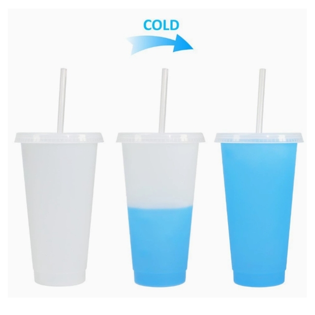 24oz Temperature Sensitive Cold Straw Cup Plastic Tumbler