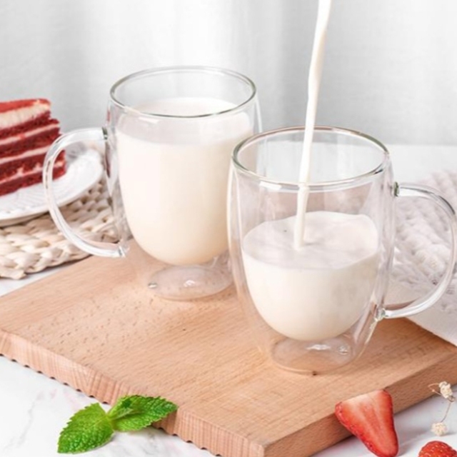 12/15oz Borosilicate Double Layer Handle Glass Milk Cup