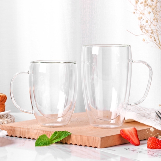 12/15oz Borosilicate Double Layer Handle Glass Milk Cup