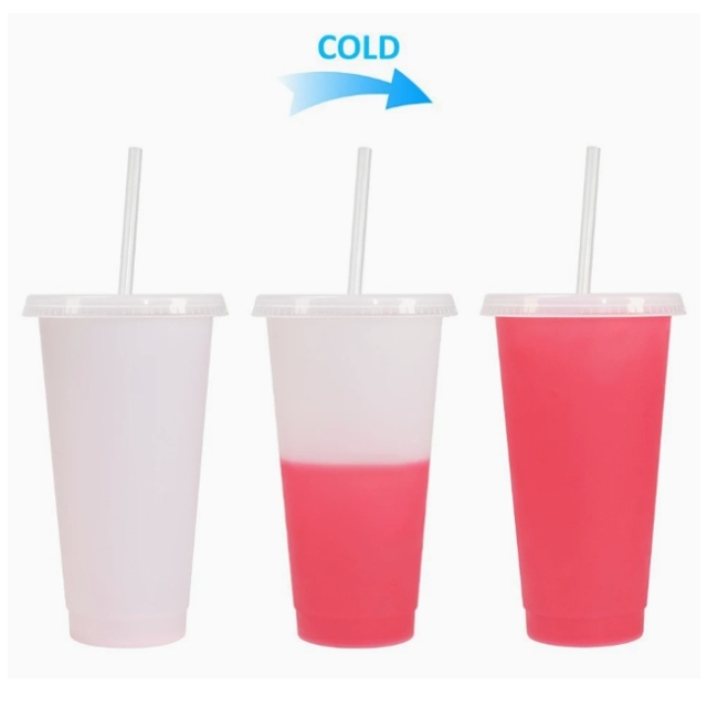 24oz Temperature Sensitive Cold Straw Cup Plastic Tumbler