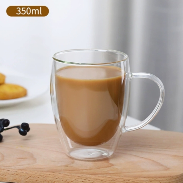 12/15oz Borosilicate Double Layer Handle Glass Milk Cup
