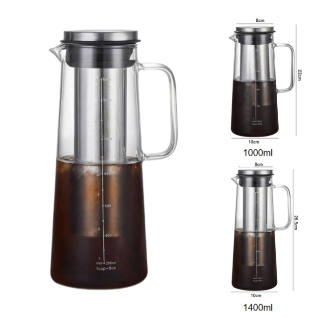 1L Pour Over Cold Brew Coffee Server Glass Jug Carafe