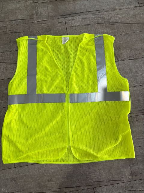 Hi Vis Zipper Mesh Safety Vest w/ Silver Reflective Stripes