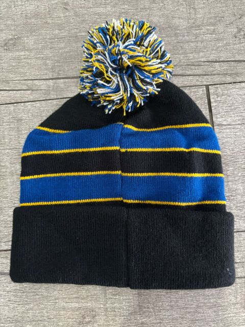 Stripe Pom Pom Homecoming Beanie