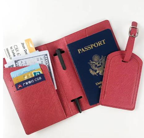 Diamond-Textured Leather Passport Holder
