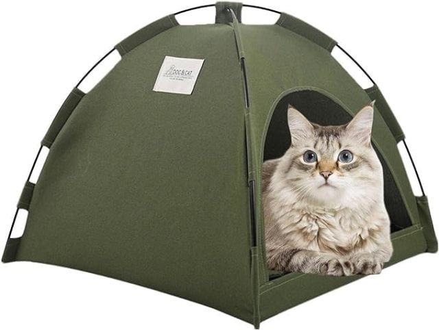 Foldable Pet Tent Bed with Cushion Outdoor Covered Cat House