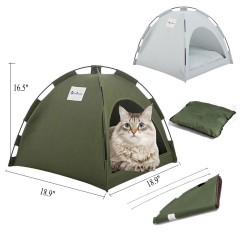 Foldable Pet Tent Bed with Cushion Outdoor Covered Cat House