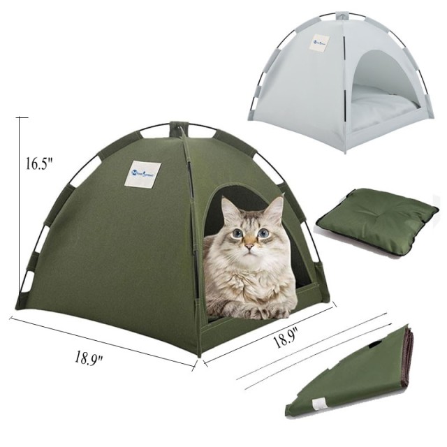 Foldable Pet Tent Bed with Cushion Outdoor Covered Cat House