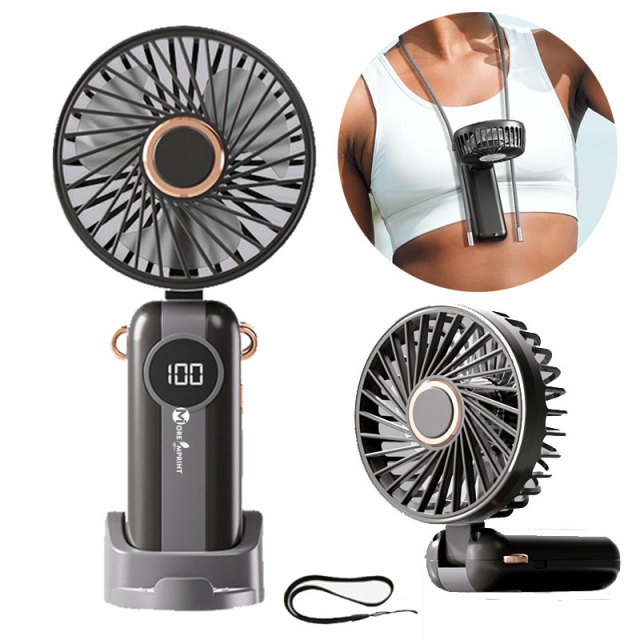 Foldable Mini Handheld Fan USB Rechargeable 5 Speeds with Base