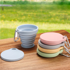 Folding Silicone Cup Outdoor Travel Mug with Lid Carabiner