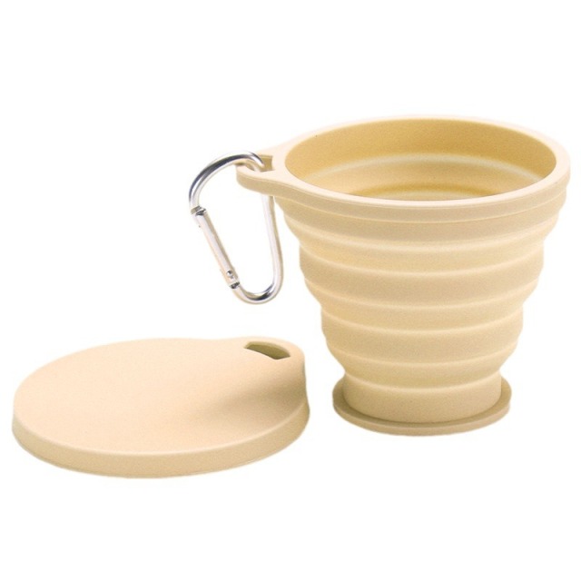 Folding Silicone Cup Outdoor Travel Mug with Lid Carabiner