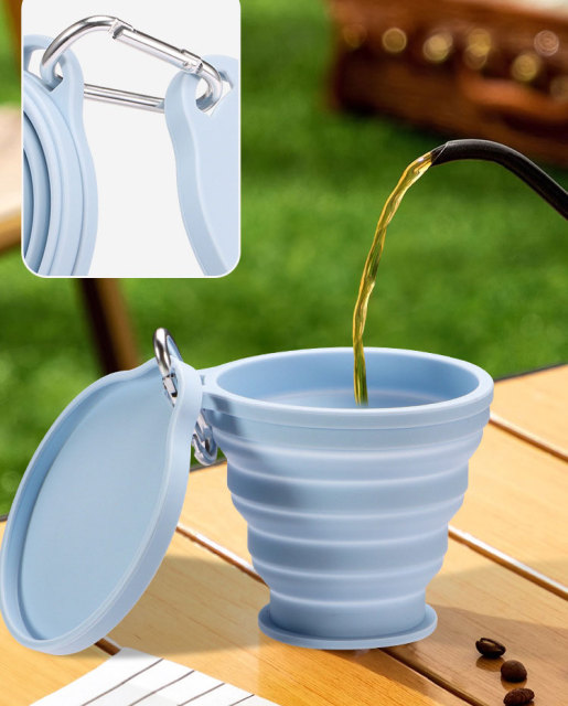 Folding Silicone Cup Outdoor Travel Mug with Lid Carabiner