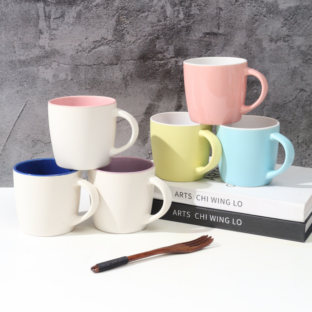 14oz Two Tone Ceramic Coffee Mug Pottery Tea Cup With Handle