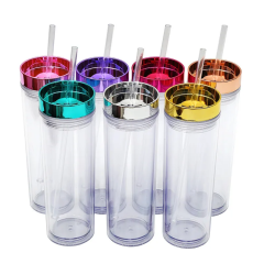 16oz. Transparent Double Wall Acrylic Tumblers with Lids and Straw