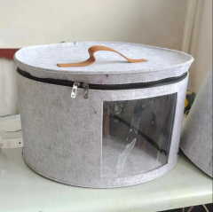 17'' Round Hat Felt Storage Box Folding Toy Organizer with Lid and Handle