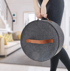 17'' Round Hat Felt Storage Box Folding Toy Organizer with Lid and Handle